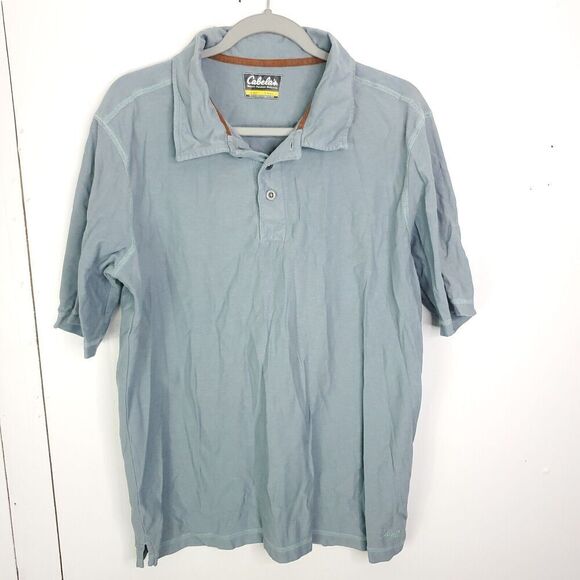 Cabelas Shirt Mens Large Short Sleeve Cotton Light Blue Collar Casual Weekend - Picture 1 of 8